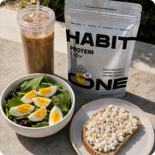 HabitONE Protein Coffee with a salad and cottage cheese toast