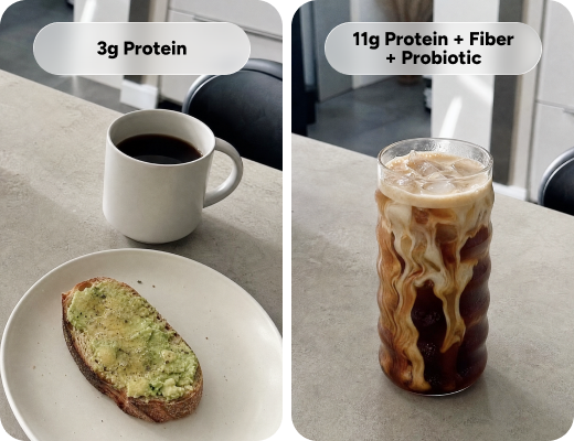 Avocado toast with coffee vs. HabitONE Protein Coffee