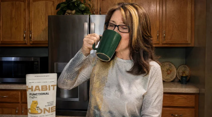 Woman drinking HabitONE Functional Coffee