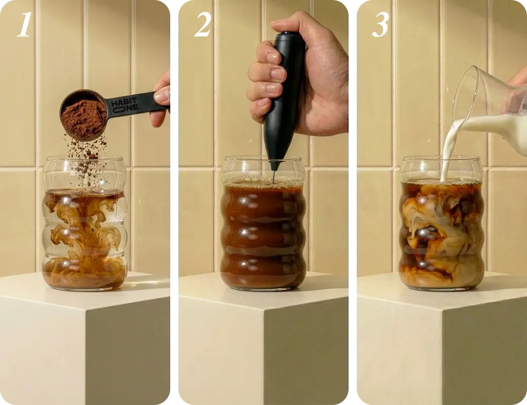 Three-step ritual: scoop, froth, pour